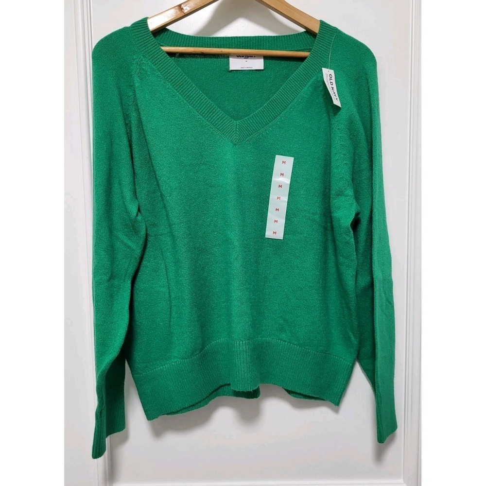 New Old Navy Kelly Green Preppy Soft V Neck Sweater Sz M